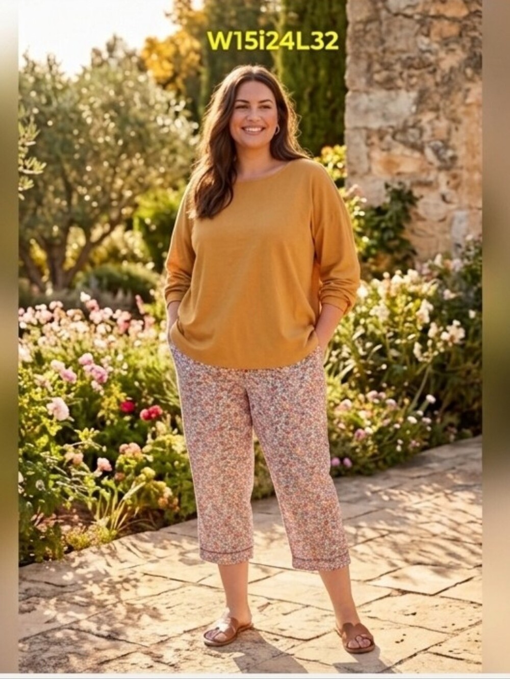 Free People Mustard Yellow Floral Capris